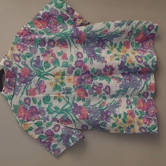 BLAIR Vintage Floral Short Sleeve Button Down Collared Boxy Style Top - Picture 9 of 9